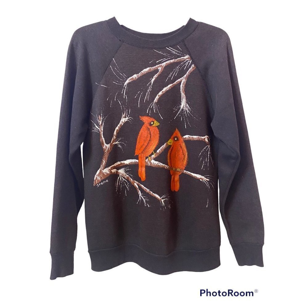 Vintage Winter Cardinals Crewneck Custome Painted Sweatshirt, Medium